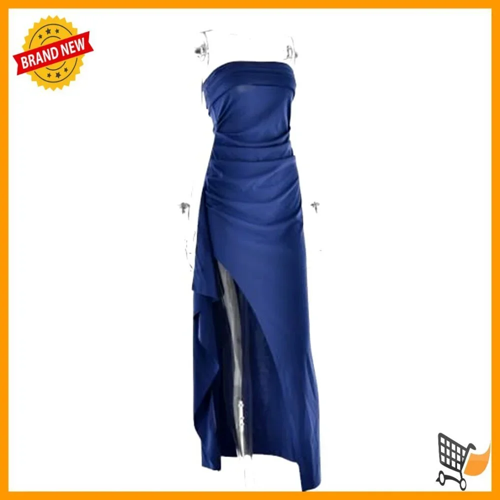 Strapless Backless Maxi Dress Bodycon Ruched High Split Off Shoulder Party